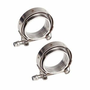 2PCS For Turbo Exhaust Downpipes MILD STEEL 2.5'' Inch V-Band Flange & Clamp Kit
