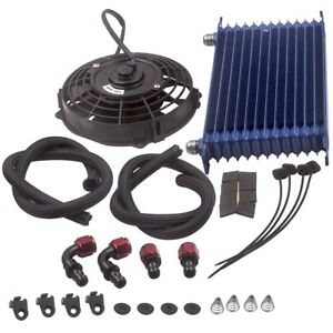 AN10 13 Row Engine Trust Oil Cooler + 7" Electric Fan Kit Blue for Universal