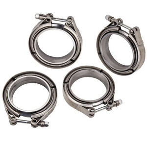 Four 3'' V-Band Clamp Flange Kit for Turbo Exhaust Down-pipe Stainless Steel