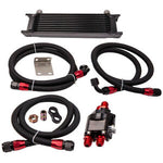 10-Row Universal Engine Transmission Oil Cooler And AN10 Filter Adapter Hose Kit