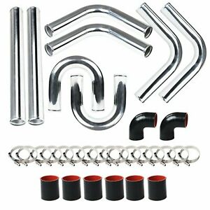 2''/51mm Turbo Intercooler Aluminum Pipe Silicone Hose Kit Black-Red New
