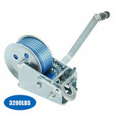 3200lbs Hand Winch Hand Crank Gear Winch Polyester Strap 2 Gear ATV Boat Trailer