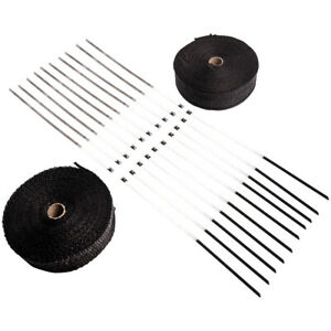2 Roll x 2" 50Ft Black Fiberglass Exhaust Header Heat Wrap Tape W/ 20 Ties Kit
