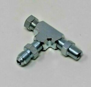 3 Way 1/8th NPT 4AN Turbo Adapter Tee Fitting W/ Block Oil Feed Pressure Sensor