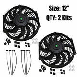 2X 12'' Slim Fan Push Pull Electric Radiator Cooling 12V  Universal Kit BK New