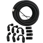 20FT AN6 Stainless Steel Braided Fuel Line 10 Fitting Hose End Kit Swivel Black